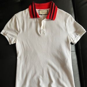 Gucci White/Red Collar Polo with Classic Red/Blue Button-down Top Size Small